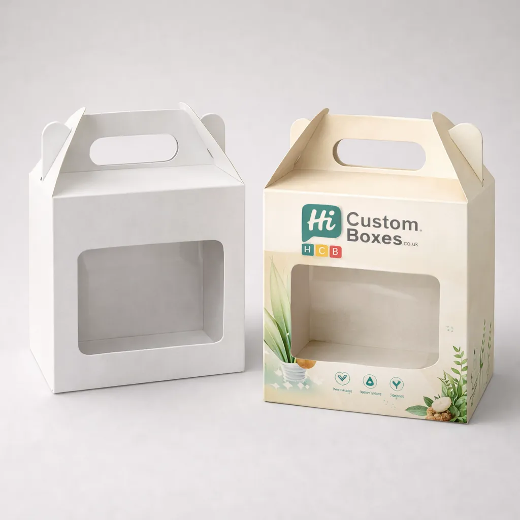 Two rectangular lidded gift boxes, one solid white and one with vibrant pink and gold branding. class=